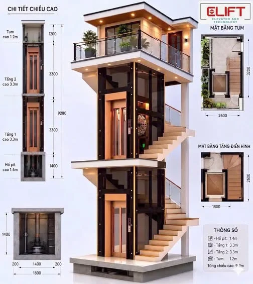 Kích thước hố thang máy cho nhà phố: Chừa bao nhiêu để đẹp, hiện đại và an toàn? 9 Lưu nháp tự động